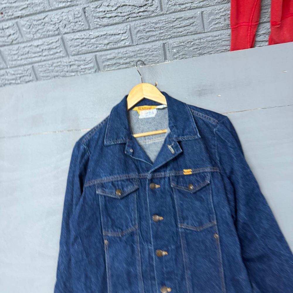 Rustler Mens Vintage‎ Denim Trucker Jacket 13 oz Cotton Dark Wash Blue 79300PW M